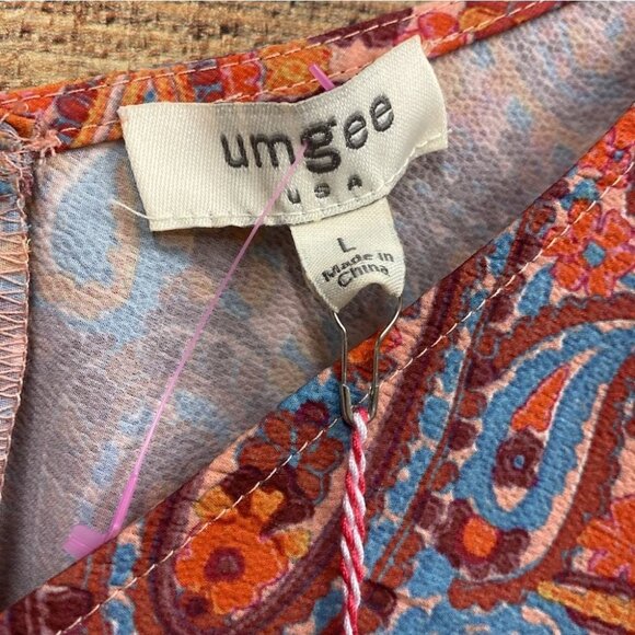 Umgee Womens Boho Paisley Print V-Neck Long Sleeve Blouse - Size L - Picture 5 of 6
